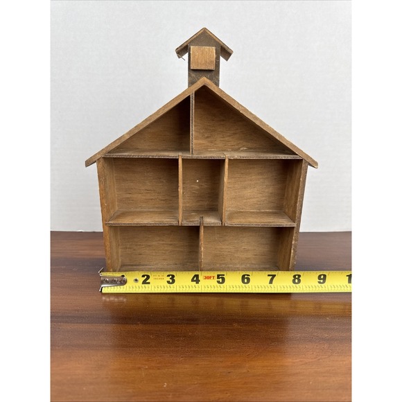 Vintage Wood Trinket Shelf House Shaped Wooden Knick Knack Small Display 8.5" - Picture 5 of 6